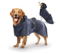 FLUFFINO Dog Bathrobe Dark Blue Size L | Soft, Absorbent, Washable, Quick Drying | Pet Towel + Velcro | Bath Towel for Large Dogs | Pet Accessories