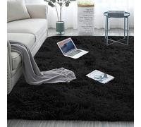 Fluffy 120 x 130 cm Area Rugs Anti Slip Home Decor Mat Living Room Decor Rug Gradient Tie-Dye Comfy for Bedroom Living Kids Dining Dorm Indoor, Black