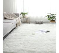 Fluffy 60 x 170 cm Shaggy Rug Faux Fur Skid Washable Carpet Floor Mats Shaggy Thick Warm for Bedside Children's Bathroom Sofa Floor, White