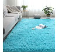 Fluffy 90 x 100 cm Area Rugs Anti Slip Home Decor Traditional Rug Floor Carpet Plush Velvet Comfortable for Bedroom Living Kids Dining Dorm Indoor, Sky Blue