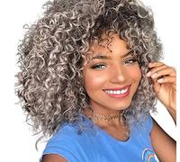 Fluffy Afro Curly Wig Heat Safe Short Curly Wigs With Bangs For Cosplay Christmas Halloween Costume Wigs Black Grey