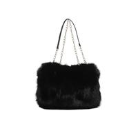 Fluffy Bag Underarm Bag Autumn And Winter Concise Solid Women's Tote Bags Casual Plush Temperament Shoulder(Black)