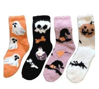 Fluffy Bed Socks Womens and Girls 4 Pairs, Ladies Autumn Winter Warm Halloween Socks, Cosy Fuzzy Stockings for Valentines Christmas Brithday Gifts