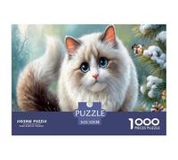 Fluffy Bi-Colored Cat Jigsaw Puzzles Puzzle for Adults Kids. 1000 Piece Snowy Pine Whimsical Challenge Toy Home Decoration for Adults& Kids Age 14 Years Up 52x38cm/1000pcs