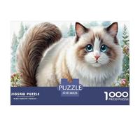 Fluffy Bi-Colored Cat Jigsaw Puzzles Puzzles for Adults Kids. 1000 Piece Snowy Pinecone Whimsical Challenge Toy Home Decoration for Adults& Kids Age 14 Years Up 38x26cm/1000pcs