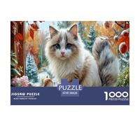 Fluffy Bi-Colored Cat Jigsaw Puzzles Puzzles for Adults Kids. 1000 Piece Winter Window Whimsical Challenge Toy Home Decoration for Gifts 38x26cm/1000pcs