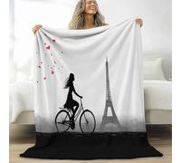 Fluffy Bicycle Eiffel Tower Love Heart Flannel Throws Blanket for Sofa Bed Chair, Soft Surrealism Bedding 71 x 79 in Decorative Ultra-Plush Bed Blanket for Children Teeny Adults, 180 x 200 cm