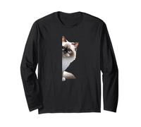 Fluffy Birman Cat with Big Blue Eyes,Peeking from The Corner Long Sleeve T-Shirt