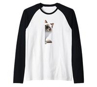 Fluffy Birman Cat with Big Blue Eyes,Peeking from The Corner Raglan Baseball Tee