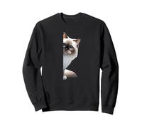 Fluffy Birman Cat with Big Blue Eyes,Peeking from the Corner Sweatshirt