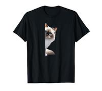 Fluffy Birman Cat with Big Blue Eyes,Peeking from The Corner T-Shirt
