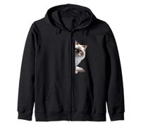 Fluffy Birman Cat with Big Blue Eyes,Peeking from the Corner Zip Hoodie