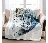 Fluffy Blanket 150 x 200 cm Animal Snow Leopard Throws for Sofa Bed Chair, All Season, Light Soft Comfortable Home Decoration for Adults & Children