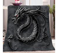 Fluffy Blanket Black Metal Dragon Dark Grey Fleece Blanket for Bed Couch and Sofa Soft Fluffy Print Blanket for Outdoor Travel, Bedroom living Room 130x150 cm