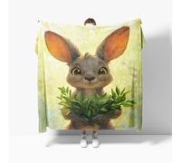 Fluffy Blanket Childlike Rabbit Pattern Sherpa Blankets for Kids Child Adults Soft Warm Green Microfiber Throw for Bed, Couch, and Travel Single 130x150cm