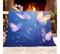 Fluffy Blanket Fantasy Butterflies And Fireflies Sherpa Blankets for Kids Child Adults Soft Warm Purple Microfiber Throw for Bed, Couch, and Travel Small Single 100x130cm
