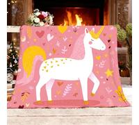 Fluffy Blanket Girl Unicorn Heart Florals Sherpa Blankets for Kids Child Adults Soft Warm Pink Microfiber Throw for Bed, Couch, and Travel Single 130x150cm