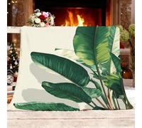 Fluffy Blanket Painted Banana Leaf Print Sherpa Blankets for Kids Child Adults Soft Warm Green Microfiber Throw for Bed, Couch, and Travel Single 130x150cm