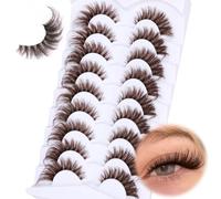 Fluffy Brown Eyelashes Cat Eye Lashes Wispy False Lashes Clear Band Fox Eye Strips Lashes 20MM Fluffy Fox Eye Eyelashes Thick Brown Lashes Long Fake Lashes 9 Pairs by Zegaine