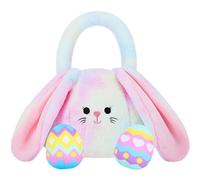 Fluffy Bunny Basket with 2pcs Eggs, Storage Basket Easter Egg Hunt Basket Plush Bunny Baskets with Long Ears, Easter Gift Basket for Girls Boys Funny Eggs Hunt Event Easter Candy Toy Storage(Colorful)