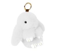 Fluffy Bunny Keychain - Cute Plush Rabbit Pendant, Decoration for Handbags, Wallets, Phone Straps, Household Keys (White)