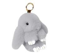 Fluffy Bunny Keychain - Cute Plush Rabbit Pendant, Decoration for Handbags, Wallets, Phone Straps, Household Keys (Light Gray)
