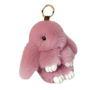 Fluffy Bunny Keychain - Cute Plush Rabbit Pendant, Decoration for Handbags, Wallets, Phone Straps, Household Keys (Bean Paste)