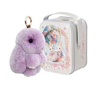 Fluffy Bunny Keychain In A Tin, Bunnylulu Keychain With Box, Cute Bunny Keychain Plush Bag Charm For Women, Easter gifts for girls, Handmade Rabbit Pocket Box Stuffed Animal Doll (Purple)