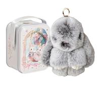 Fluffy Bunny Keychain In A Tin, Bunnylulu Keychain With Box, Cute Bunny Keychain Plush Bag Charm For Women, Easter gifts for girls, Handmade Rabbit Pocket Box Stuffed Animal Doll (Gray)