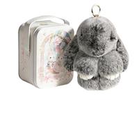 Fluffy Bunny Keychain In A Tin, Bunnylulu Keychain With Box, Cute Bunny Keychain Plush Bag Charm For Women, Easter gifts for girls, Handmade Rabbit Pocket Box Stuffed Animal Doll (Black)