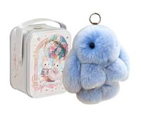 Fluffy Bunny Keychain In A Tin, Bunnylulu Keychain With Box, Cute Bunny Keychain Plush Bag Charm For Women, Easter gifts for girls, Handmade Rabbit Pocket Box Stuffed Animal Doll (Blue)