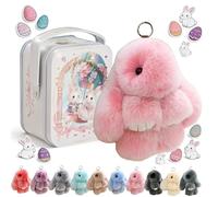 Fluffy Bunny Keychain Plush,Handmade Soft Bunny Charms,Bunny in a Tin Keyring,Cute Rabbit Key Ring Charm,Cute Easter Bunny Keychain Plush for Purse & Bag Decor (Pink)