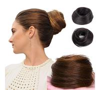 Fluffy Buns Extesion Scrunchy Updo Tail Hairpiece Thick and Natural Human Scrunchies Donut Chignons(Messy Wavy,Light Brown)
