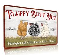 Fluffy Butt Hut Metal Tin Sign Funny Chicken Coop Sign for Home Decor Kitchen Decoration Wall Art Farm Farmhouse Vintage Decor Chicken Coop Accessories 12X8 Inch