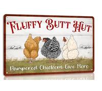 Fluffy Butt Hut Metal Tin Sign Funny Chicken Coop Sign for Home Decor Kitchen Decoration Wall Art Farm Farmhouse Vintage Decor Chicken Coop Accessories 8x12 Inch
