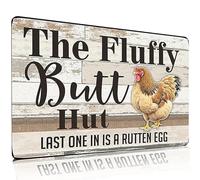 Fluffy Butt Hut Tin Sign Outdoor Decor with Chicken Design for Yard Patio Farmhouse 12x8 Inch
