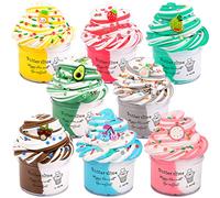 Fluffy Butter Slime Kit for Girls 8 Pack, Stretchy and Non-Sticky, Party Favors with Strawberry, Pineapple, Dragon Fruit, Cantaloupe, Cherry, Stress Relief Toys for Kids, Cute Stuff