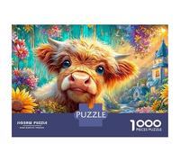 Fluffy Calf by Wooden Wall 1000-Piece Jigsaw Puzzle Cute Highland Cow Brain Training Game for Adults & Kids 70x50cm/1000pcs