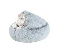 Fluffy Calming Cat Cave Bed Igloo, Hooded Windproof Dog Nest Cushion with Anti-Slip Bottom, Winter Warm Pet Sleeping House for Puppy and Kitty, Machine Washable (50×50×20cm,Gray)