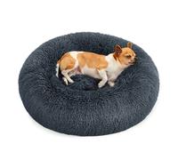 Fluffy Calming Donut Dog Bed with Removable, Washable Cover, Dark Grey