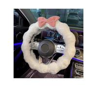 Fluffy Car Steering Wheel Cover 2025 Steering Wheel Cover Autumn Winter Plush Fleece-lined High-end And Cute Decorative For Women(White with pink bow)