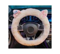 Fluffy Car Steering Wheel Cover Ears Car Steering Wheel Cover Women's Winter Plush Universal Cute Cartoon Decoration Long Hair Non-slip Handle(White-1)