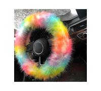 Fluffy Car Steering Wheel Cover Fuzzy Steering Wheel Cover - Cute Fluffy With Rainbow Furry Handbrake & Gear Shift Fur Decor(Three-piece set-B)