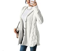 Fluffy Cardigans for Women Warm Winter Button Down Plain Cute Teddy Fleece Long Sleeve Travel Hooded Jackets Elegant Comfy Cozy Plush Thermal Loose Fit Indoor Going Out Ladies Cardigan
