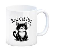Fluffy Cartoon Feline - Best Cat Dad Mug - Adorable Ceramic Cup for Dads