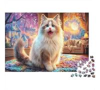 Fluffy Cat 1000 Pc Recycled Board Puzzle Family Cardboard Jigsaw Lovers Holiday Meow Puzzle Activity Party Game Fun Present for Home 52x38cm/1000pcs