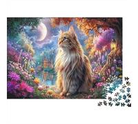 Fluffy Cat 1000 Pc Thick Cardboard Puzzle Jigsaw for All Ages Family Cardboard Holiday Pet Autumn Sky Puzzle Activity Indoor Leisure Office Break Travel 70x50cm/1000pcs