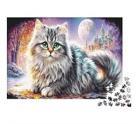 Fluffy Cat 1000 Piece Cardboard Jigsaw Puzzle Family Fun Educational Parent-Child Cute Pet Moonlit Sky Puzzle Game for The Whole Family Puzzle Lovers 52x38cm/1000pcs