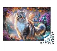 Fluffy Cat 1000 Piece Cardboard Jigsaw Puzzle Family Fun Pet Magical Cityscape Jigsaw for The Whole Family Parent-Child Educational All Ages Home Activity 52x38cm/1000pcs