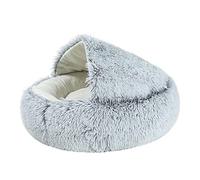 Fluffy Cat Dog Bed Soft Warm Sofa Cuddly Cave Sleeping Bag Plush Round Hooded Tent Igloo for Big Dog Puppy Rabbit, 50CM, Grey